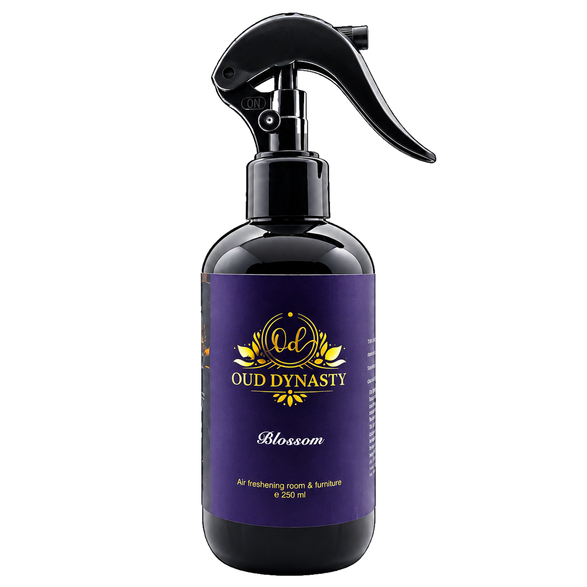 Oud Dynasty Blossom 250ml room and furniture spray in a black bottle with trigger nozzle